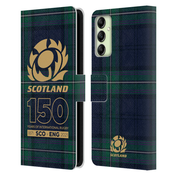 Scotland Rugby 150th Anniversary Tartan Leather Book Wallet Case Cover For Samsung Galaxy A14 5G