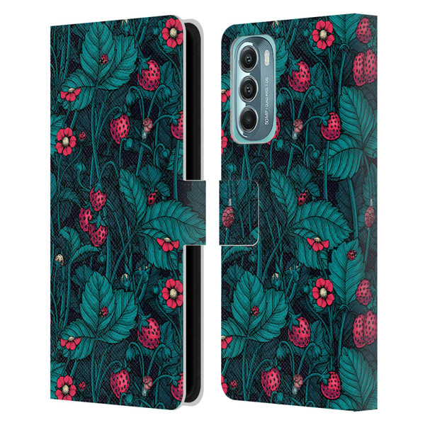 Katerina Kirilova Fruits & Foliage Patterns Wild Strawberries Leather Book Wallet Case Cover For Motorola Moto G Stylus 5G (2022)