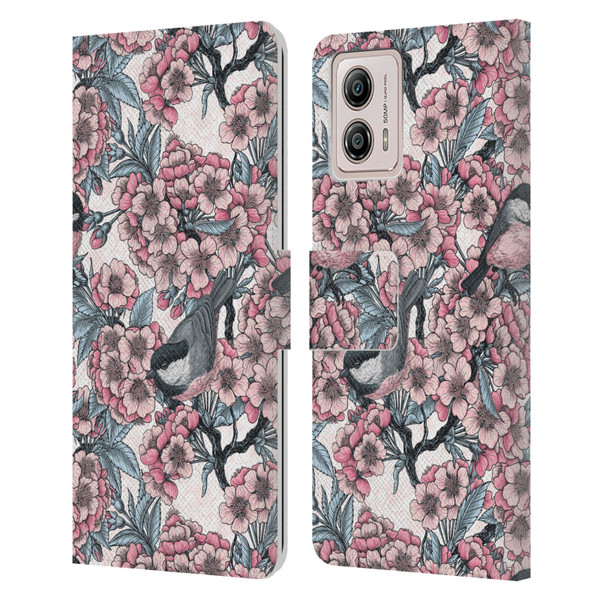 Katerina Kirilova Floral Patterns Cherry Garden Birds Leather Book Wallet Case Cover For Motorola Moto G53 5G