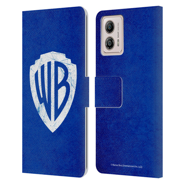 Warner Bros. Shield Logo Distressed Leather Book Wallet Case Cover For Motorola Moto G53 5G