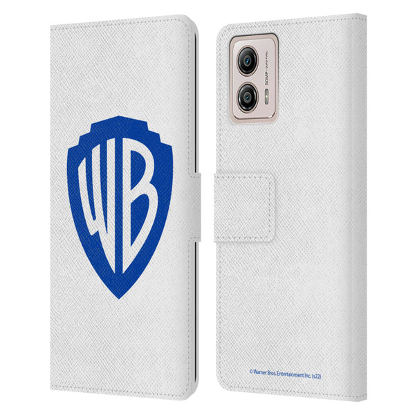 Warner Bros. Shield Logo White Leather Book Wallet Case Cover For Motorola Moto G53 5G
