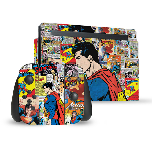 Superman DC Comics Logos And Comic Book Character Collage Vinyl Sticker Skin Decal Cover for Nintendo Switch Bundle