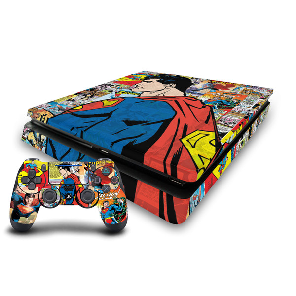 Superman DC Comics Logos And Comic Book Character Collage Vinyl Sticker Skin Decal Cover for Sony PS4 Slim Console & Controller