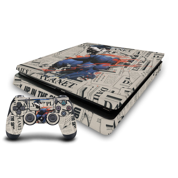 Superman DC Comics Logos And Comic Book Newspaper Vinyl Sticker Skin Decal Cover for Sony PS4 Slim Console & Controller
