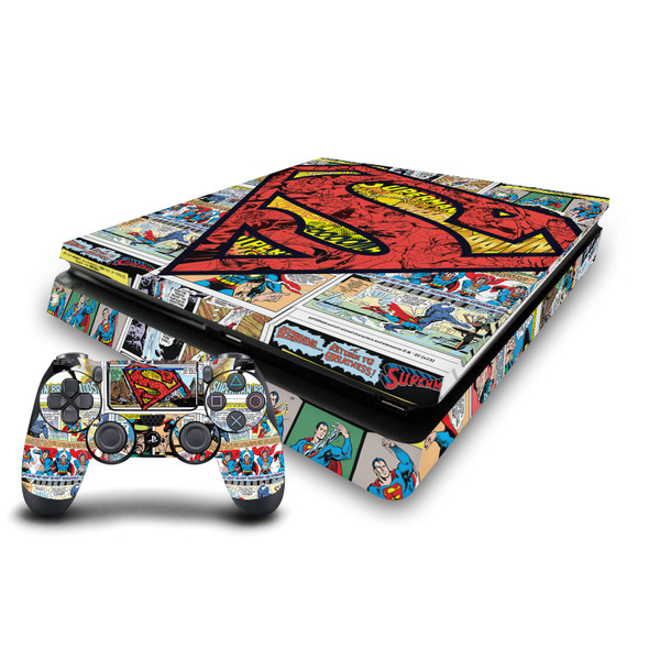 Superman DC Comics Logos And Comic Book Oversized Vinyl Sticker Skin Decal Cover for Sony PS4 Slim Console & Controller