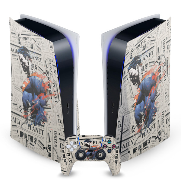 Superman DC Comics Logos And Comic Book Newspaper Vinyl Sticker Skin Decal Cover for Sony PS5 Disc Edition Bundle