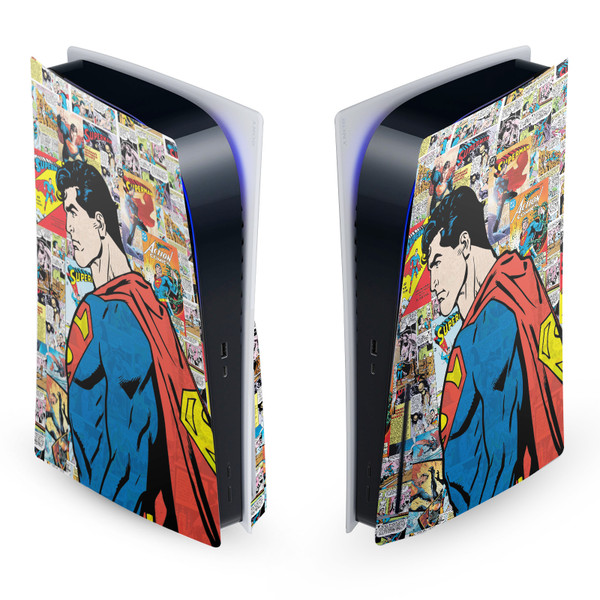 Superman DC Comics Logos And Comic Book Character Collage Vinyl Sticker Skin Decal Cover for Sony PS5 Disc Edition Console