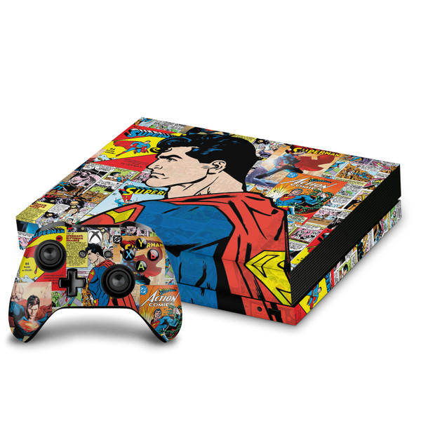 Superman DC Comics Logos And Comic Book Character Collage Vinyl Sticker Skin Decal Cover for Microsoft Xbox One X Bundle