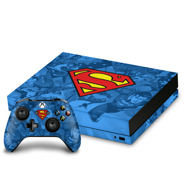 Superman DC Comics Logos And Comic Book Collage Vinyl Sticker Skin Decal Cover for Microsoft Xbox One X Bundle
