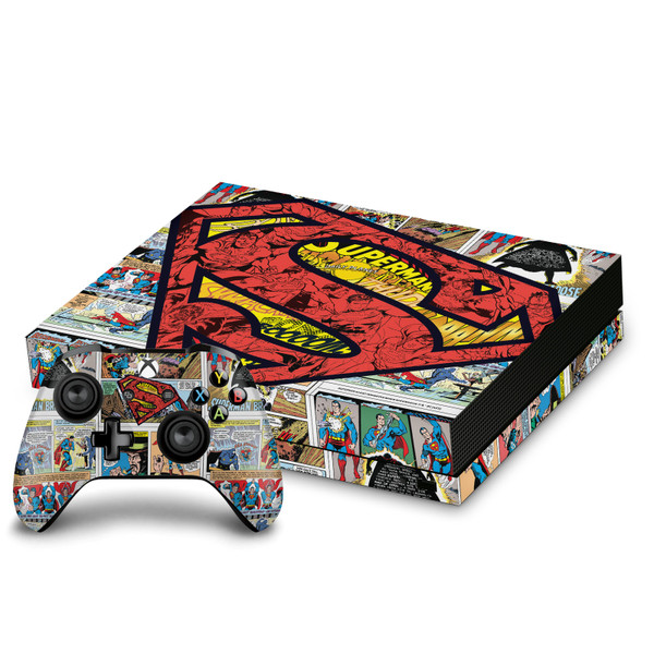 Superman DC Comics Logos And Comic Book Oversized Vinyl Sticker Skin Decal Cover for Microsoft Xbox One X Bundle