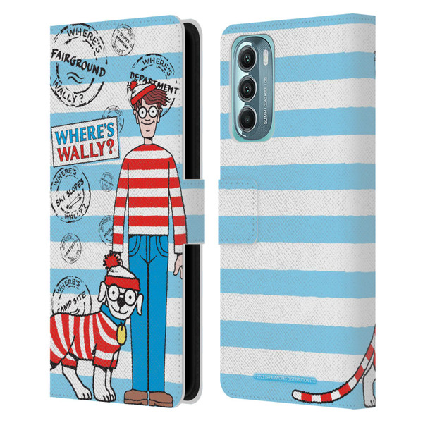 Where's Wally? Graphics Stripes Blue Leather Book Wallet Case Cover For Motorola Moto G Stylus 5G (2022)