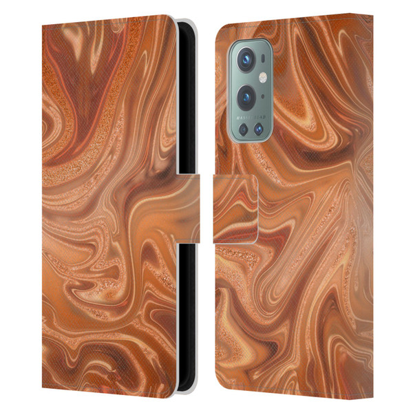 LebensArt Concretes Shiny Copper Leather Book Wallet Case Cover For OnePlus 9