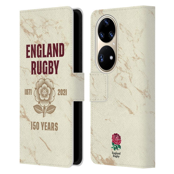 England Rugby Union 150th Anniversary Marble Leather Book Wallet Case Cover For Huawei P50 Pro