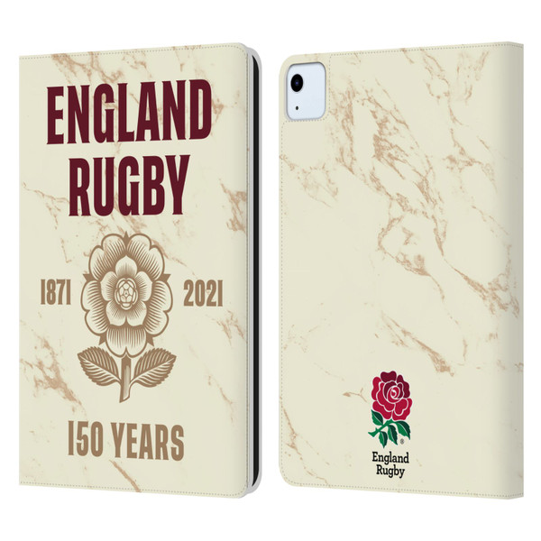 England Rugby Union 150th Anniversary Marble Leather Book Wallet Case Cover For Apple iPad Air 11 2020/2022/2024