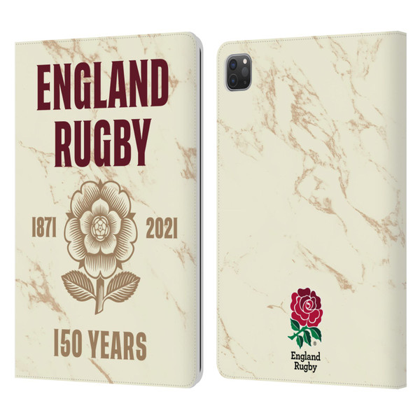 England Rugby Union 150th Anniversary Marble Leather Book Wallet Case Cover For Apple iPad Pro 11 2020 / 2021 / 2022