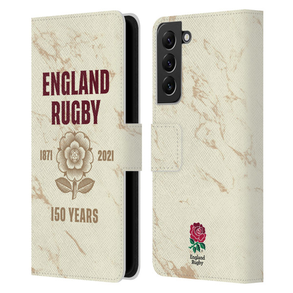 England Rugby Union 150th Anniversary Marble Leather Book Wallet Case Cover For Samsung Galaxy S22+ 5G