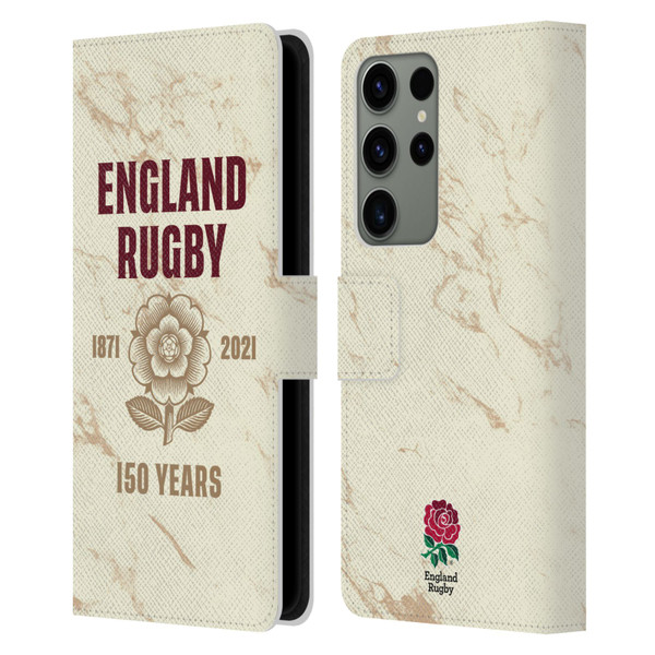 England Rugby Union 150th Anniversary Marble Leather Book Wallet Case Cover For Samsung Galaxy S23 Ultra 5G