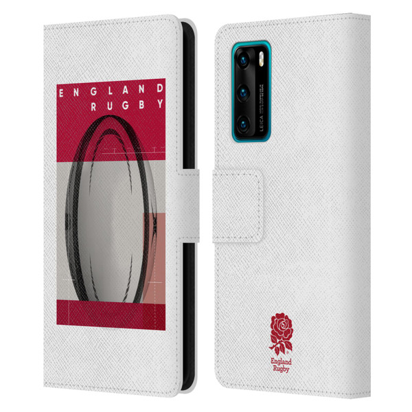 England Rugby Union First XV Ball Leather Book Wallet Case Cover For Huawei P40 5G