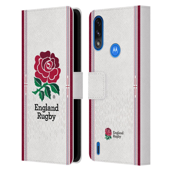 England Rugby Union 2023/24 Crest Kit Home Leather Book Wallet Case Cover For Motorola Moto E7 Power / Moto E7i Power