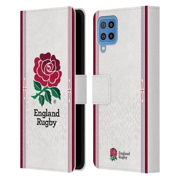 England Rugby Union 2023/24 Crest Kit Home Leather Book Wallet Case Cover For Samsung Galaxy F22 (2021)