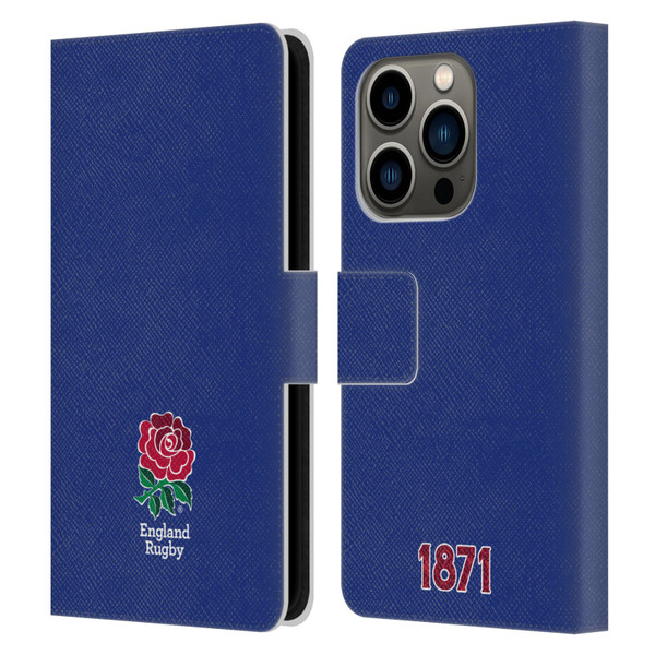 England Rugby Union 2016/17 The Rose Plain Navy Leather Book Wallet Case Cover For Apple iPhone 14 Pro