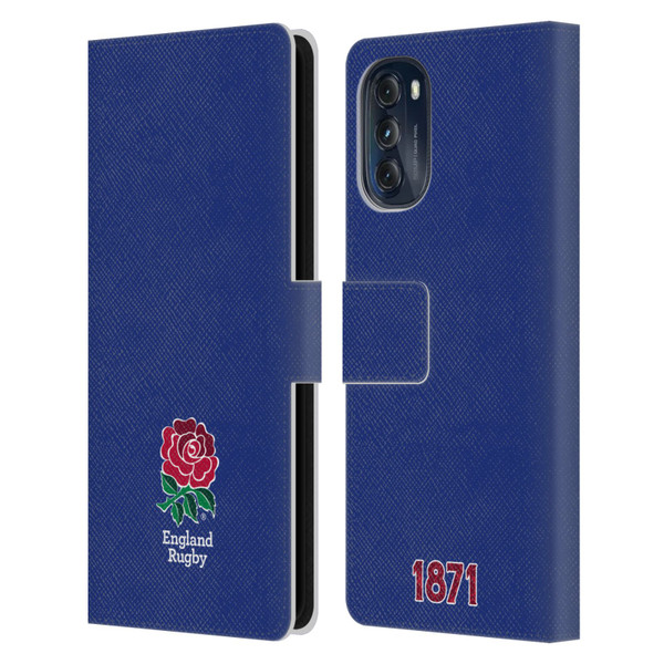 England Rugby Union 2016/17 The Rose Plain Navy Leather Book Wallet Case Cover For Motorola Moto G (2022)