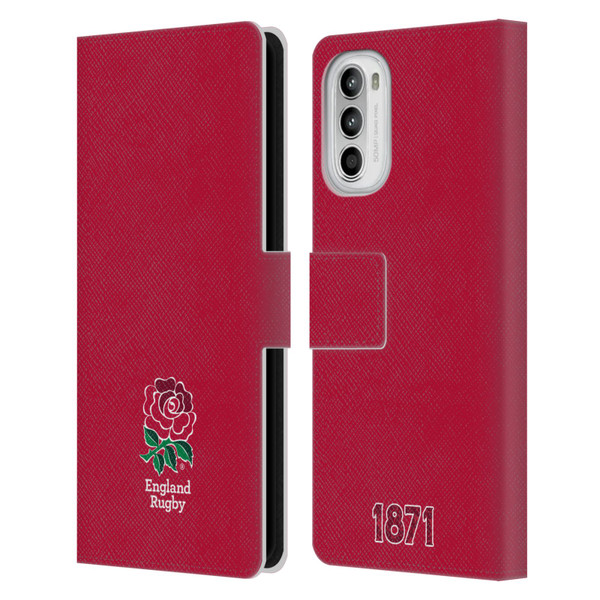 England Rugby Union 2016/17 The Rose Plain Red Leather Book Wallet Case Cover For Motorola Moto G52