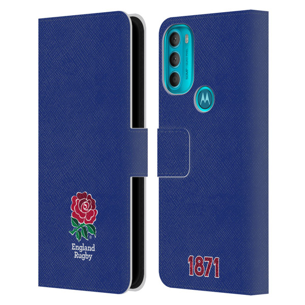 England Rugby Union 2016/17 The Rose Plain Navy Leather Book Wallet Case Cover For Motorola Moto G71 5G