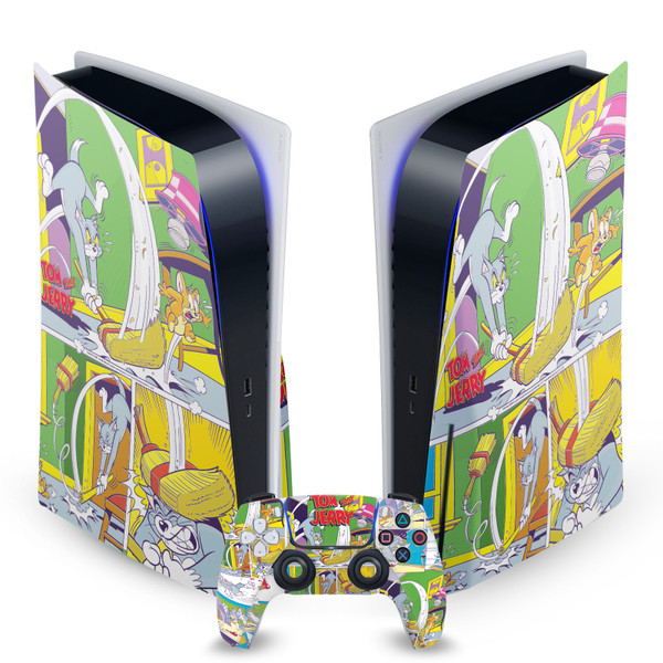 Tom and Jerry Graphics Indoor Chase Vinyl Sticker Skin Decal Cover for Sony PS5 Disc Edition Bundle