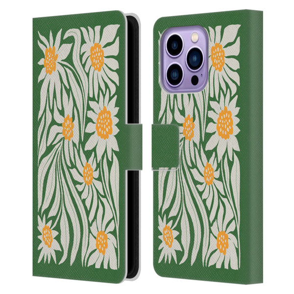 Ayeyokp Plants And Flowers Sunflowers Green Leather Book Wallet Case Cover For Apple iPhone 14 Pro Max