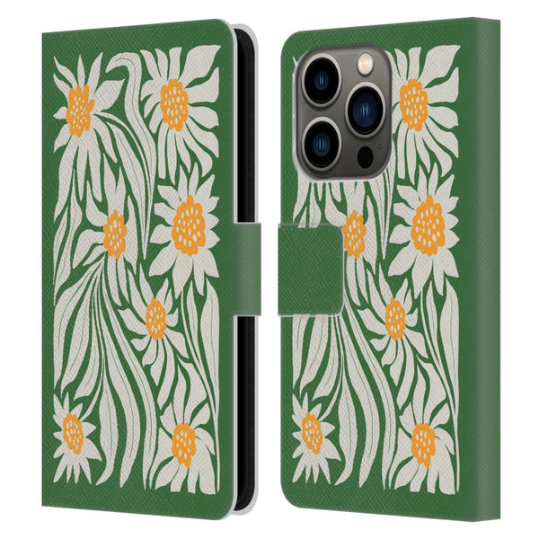 Ayeyokp Plants And Flowers Sunflowers Green Leather Book Wallet Case Cover For Apple iPhone 14 Pro