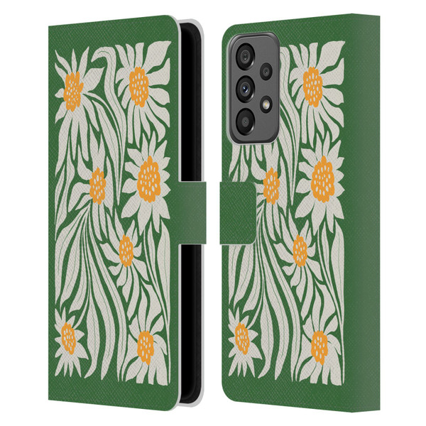 Ayeyokp Plants And Flowers Sunflowers Green Leather Book Wallet Case Cover For Samsung Galaxy A73 5G (2022)