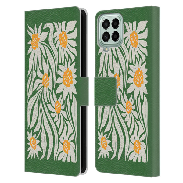 Ayeyokp Plants And Flowers Sunflowers Green Leather Book Wallet Case Cover For Samsung Galaxy M33 (2022)