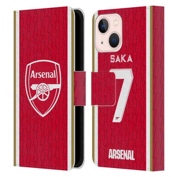 Arsenal FC 2023/24 Players Home Kit Bukayo Saka Leather Book Wallet Case Cover For Apple iPhone 13 Mini
