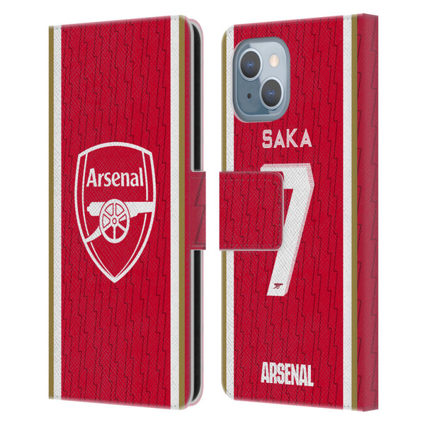 Arsenal FC 2023/24 Players Home Kit Bukayo Saka Leather Book Wallet Case Cover For Apple iPhone 14