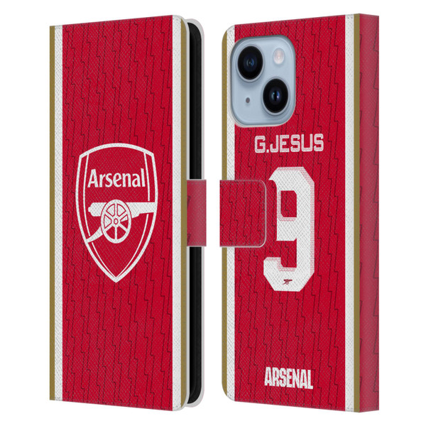 Arsenal FC 2023/24 Players Home Kit Gabriel Jesus Leather Book Wallet Case Cover For Apple iPhone 14 Plus