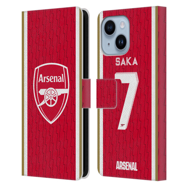Arsenal FC 2023/24 Players Home Kit Bukayo Saka Leather Book Wallet Case Cover For Apple iPhone 14 Plus