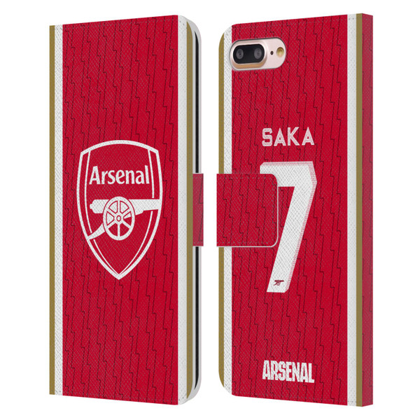 Arsenal FC 2023/24 Players Home Kit Bukayo Saka Leather Book Wallet Case Cover For Apple iPhone 7 Plus / iPhone 8 Plus