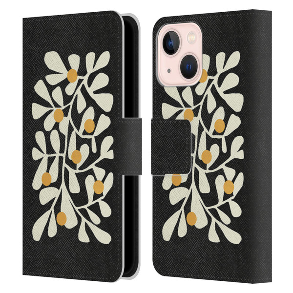 Ayeyokp Plant Pattern Summer Bloom Black Leather Book Wallet Case Cover For Apple iPhone 13 Mini