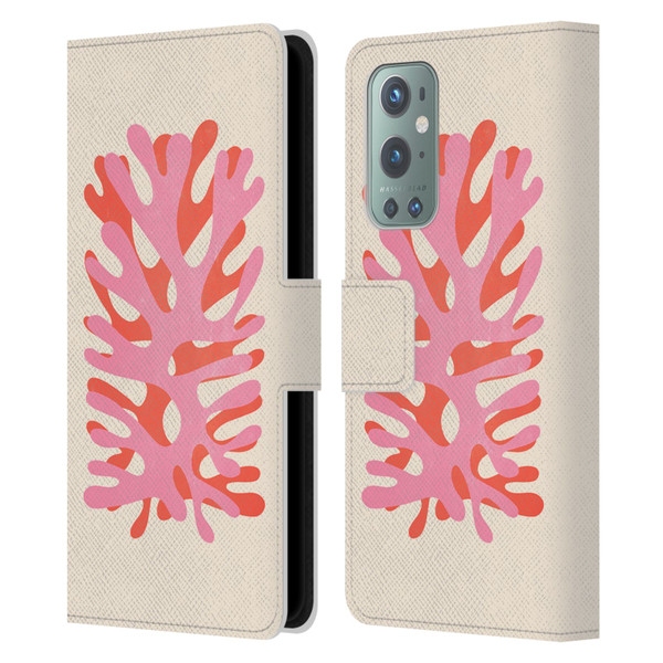 Ayeyokp Plant Pattern Two Coral Leather Book Wallet Case Cover For OnePlus 9