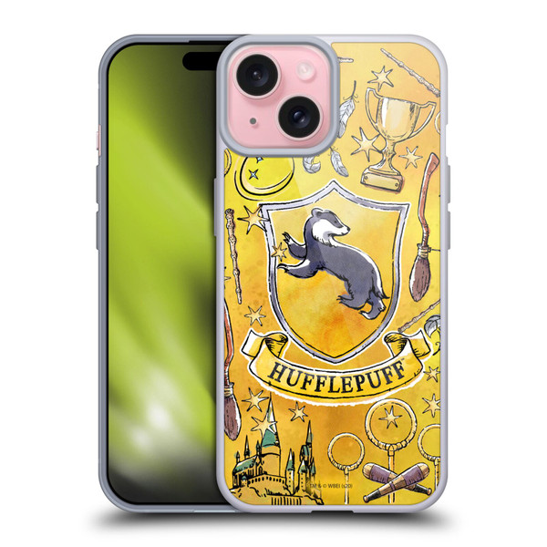 Harry Potter Deathly Hallows XIII Hufflepuff Pattern Soft Gel Case for Apple iPhone 15 & MagSafe