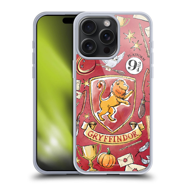 Harry Potter Deathly Hallows XIII Gryffindor Pattern Soft Gel Case for Apple iPhone 15 Pro Max