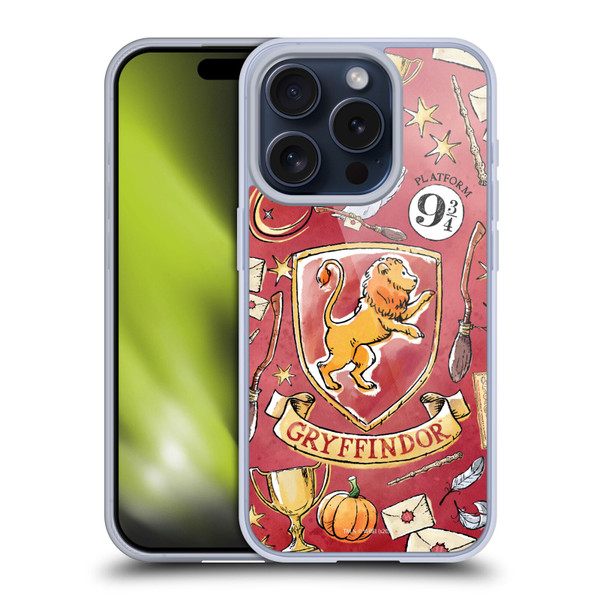 Harry Potter Deathly Hallows XIII Gryffindor Pattern Soft Gel Case for Apple iPhone 15 Pro & MagSafe