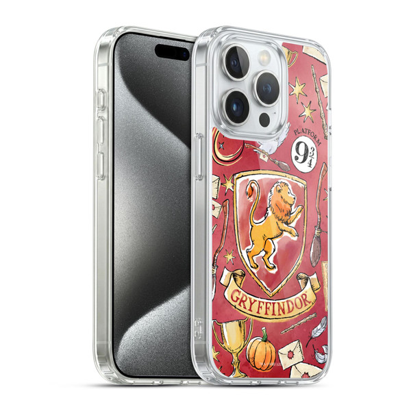 Harry Potter Deathly Hallows XIII Gryffindor Pattern Soft Gel Case for Apple iPhone 15 Pro & MagSafe