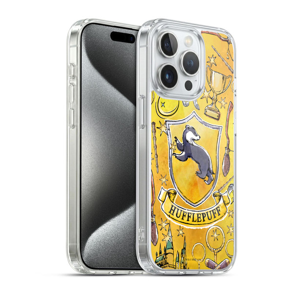 Harry Potter Deathly Hallows XIII Hufflepuff Pattern Soft Gel Case for Apple iPhone 15 Pro & MagSafe