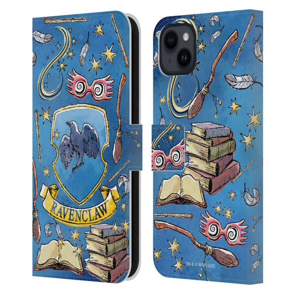 Harry Potter Deathly Hallows XIII Ravenclaw Pattern Leather Book Wallet Case Cover For Apple iPhone 15 Plus