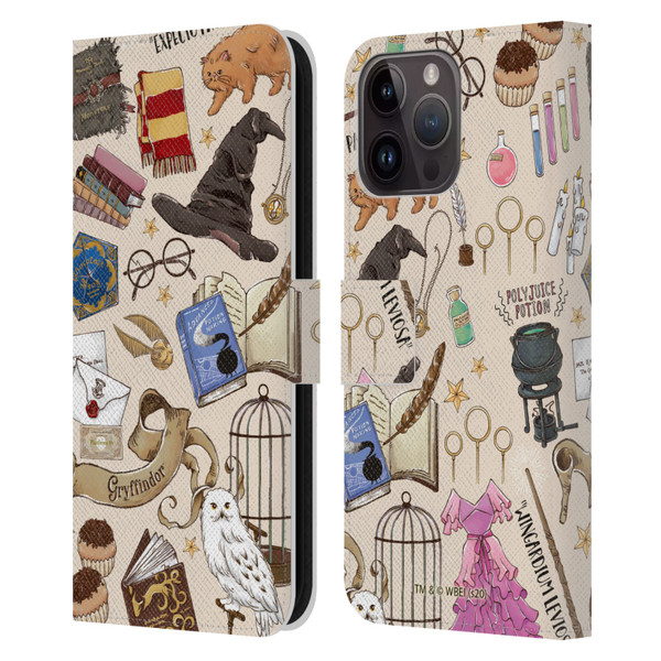 Harry Potter Deathly Hallows XXXVII Hogwarts Pattern Leather Book Wallet Case Cover For Apple iPhone 15 Pro Max