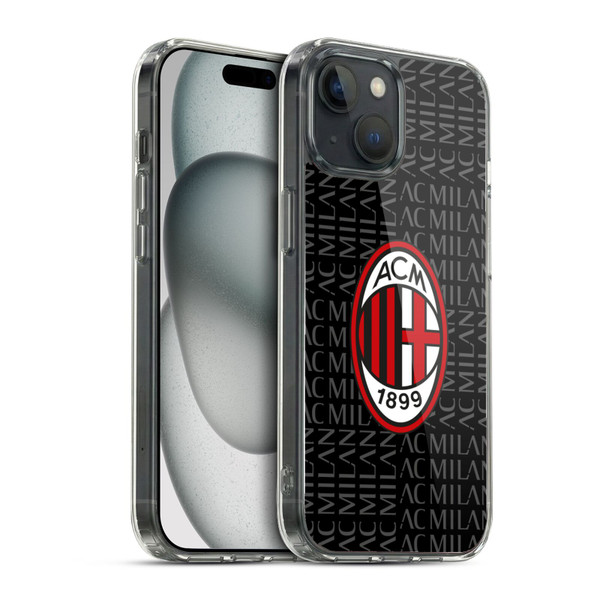 AC Milan Crest Patterns Red And Grey Soft Gel Case for Apple iPhone 15 & MagSafe