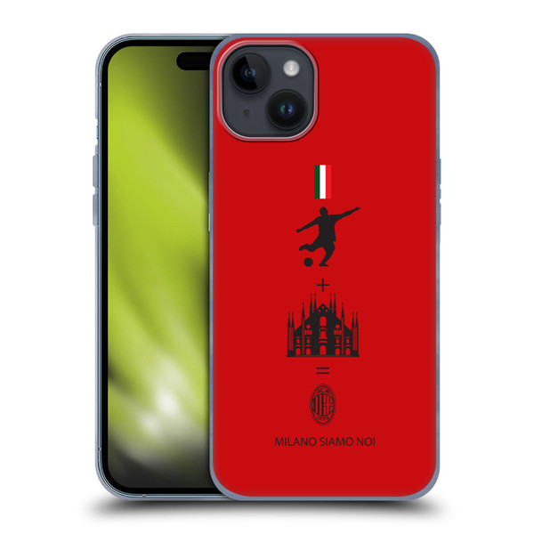 AC Milan Crest Patterns Red Soft Gel Case for Apple iPhone 15 Plus