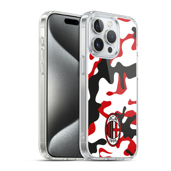 AC Milan Crest Patterns Camouflage Soft Gel Case for Apple iPhone 15 Pro & MagSafe